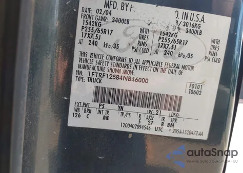 2004 Ford F-150 Xl/Xlt from USA, damaged, VIN 1FTRF12584NB46000